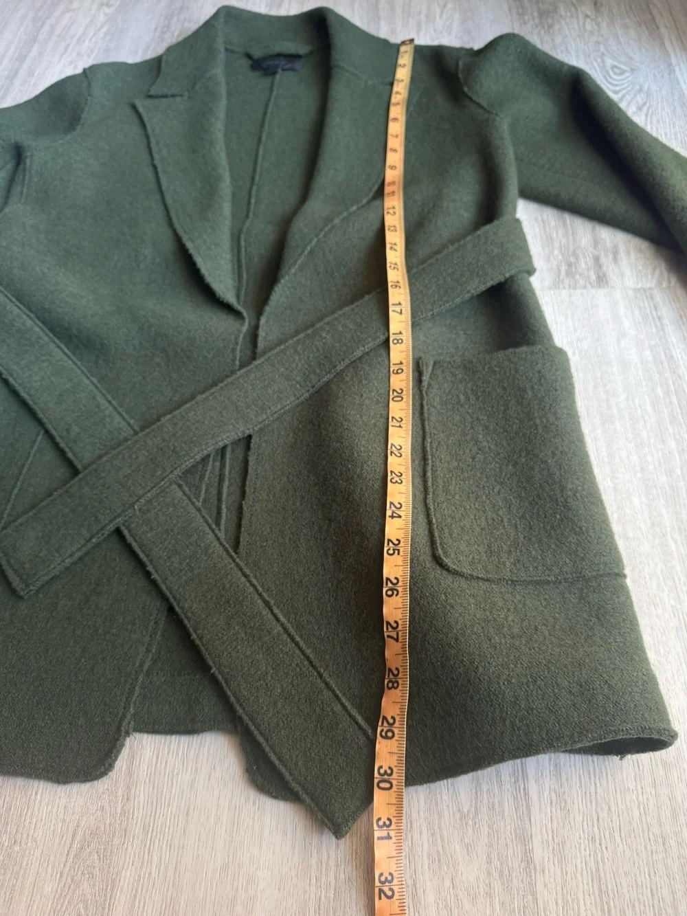 J. Crew Olive Moss Green Boiled Wool Warm Wrap Blazer Coat w Tie Belt Petite XS